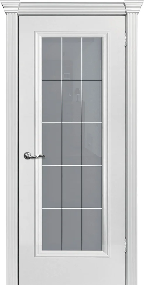 Дверь ТЕКОНА SMALTA-SHARM 01 остекленная премиум сатинат+гравировка эмаль молочный 80