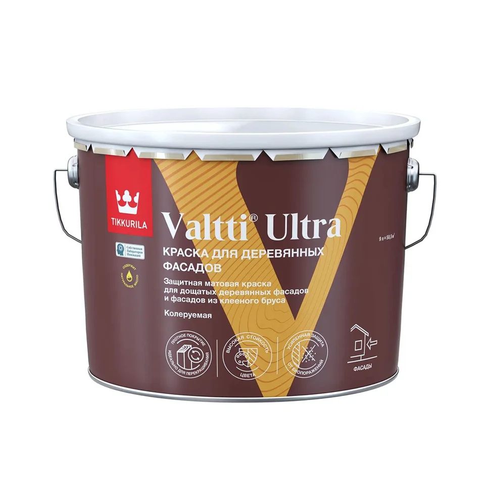 Краска ВД для деревянных фасадов матовая База C TIKKURILA VALTTI ULTRA 9л