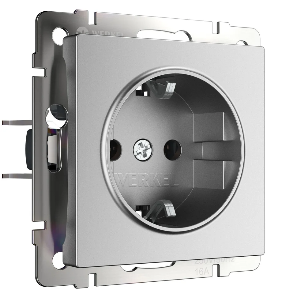 Розетка 1-местная СП Werkel с заземлением, серебряный матовый, W1171065
