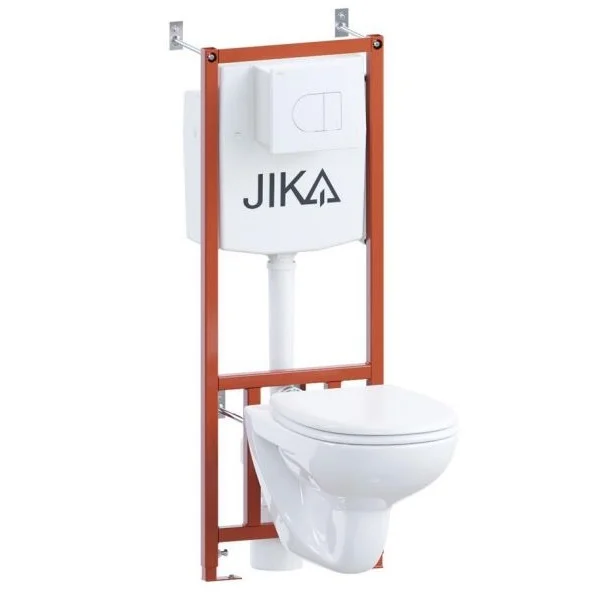 Унитаз подвесной JIKA DINO с инсталляцией, сиденьем дюропласт, петли хром, клавиша смыва белая Унитаз подвесной JIKA DINO с инсталляцией, сиденьем дюропласт, петли хром, клавиша смыва белая
