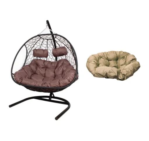 Подвесное кресло ДОБРЫНЯ с ротангом чёрное, бежевая подушка