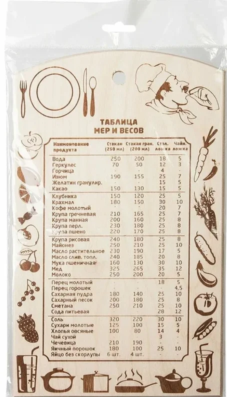 Доска разделочная MARMITON 17036 деревянная "Таблица мер и весов", 30*18,5*0,7 см