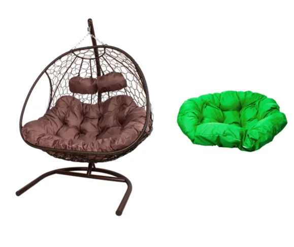 Подвесное кресло ДОБРЫНЯ с ротангом коричневое, зелёная подушка Подвесное кресло ДОБРЫНЯ с ротангом коричневое, зелёная подушка