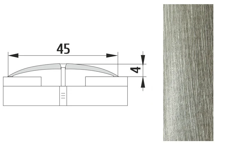 Порог АПС 004 алюминиевый 1350*45*4 мм одноуровневый (24 тополь пермендальный)