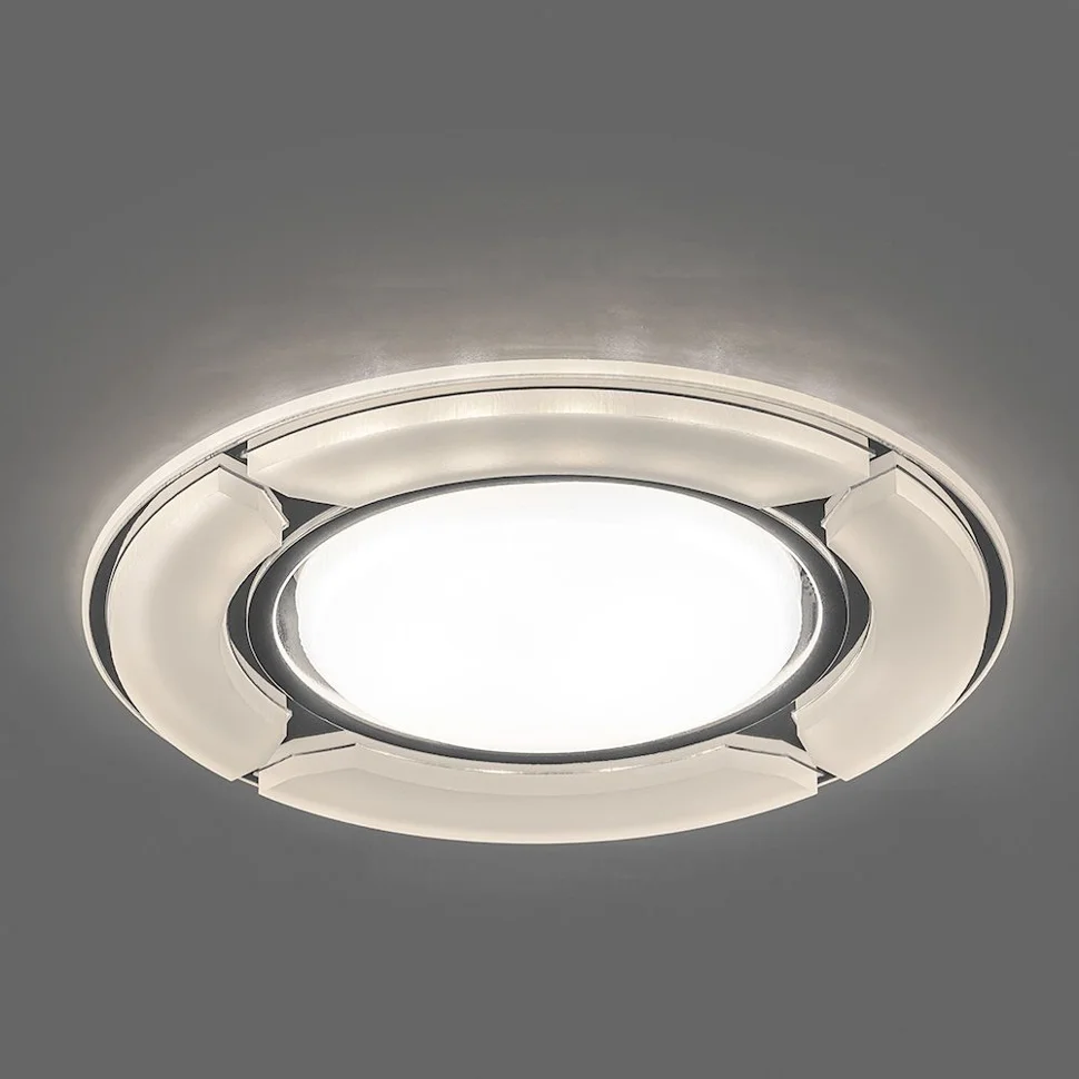 Светильник точечный Feron CD4039 со светодиодной подсветкой 20LED*2835 SMD 4000K, 15W GX53, белый матовый, хром