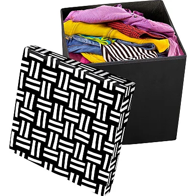 Пуф складной с отделением для хранения, дизайн - плетенка черно-белый, 30*30*30 см Пуф складной с отделением для хранения, дизайн - плетенка черно-белый, 30*30*30 см