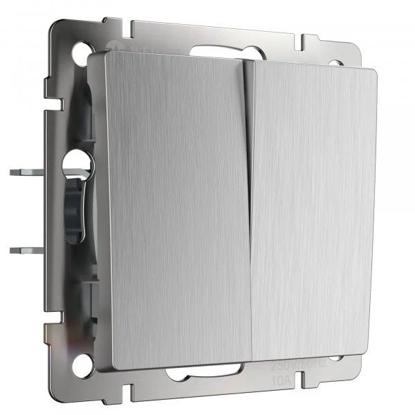 Выключатель двухклавишный СП Werkel, cеребряный рифленый, WL09-SW-2G / W1120009