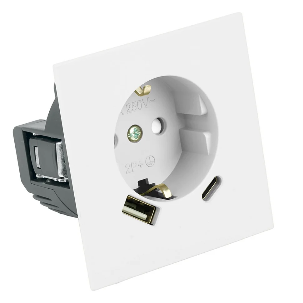 Розетка 1-местная + USB + Type C (механизм) СП STEKKER Мия с защитной шторкой и заземлением, 250В, 16А, RST16-3119-01, белая магнолия