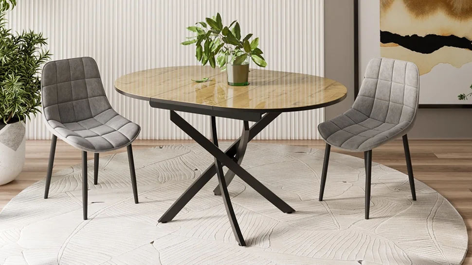 Стол обеденный Diamond раздвижной тип 3 1000*(1380)*1000*750 (Черный муар/Бунратти глянец)