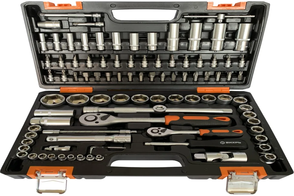 Набор инструмента ВИХРЬ, 1/2", 1/4", CrV, 94 предметов, в кейсе