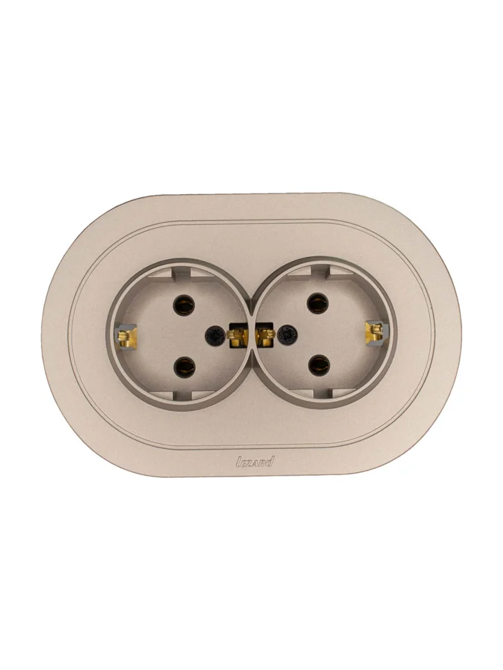 Розетка 2-местная СП Lezard OSEN с заземлением, титан круглая Розетка 2-местная СП Lezard OSEN с заземлением, титан круглая