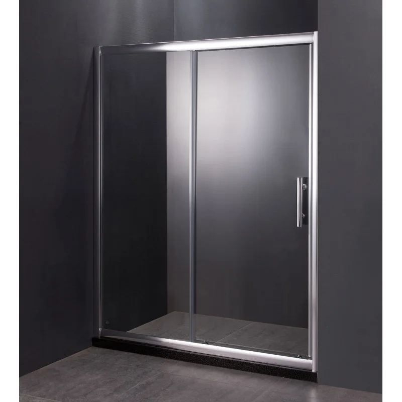 Шторка для ванны GROSSMAN GR-150/2 140*150см, алюминиевый профиль, стекло ПРОЗРАЧНОЕ 6мм