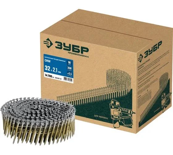 Гвозди барабанные рифленые CNW 32 х 2.1 мм, 14700 шт ЗУБР Гвозди барабанные рифленые CNW 32 х 2.1 мм, 14700 шт ЗУБР