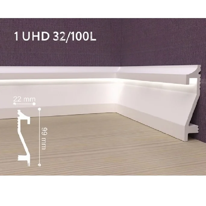 Плинтус напольный под подсветку Solid из полимера 99*22*2000 белый Артикул: 1 UHD 32/100L