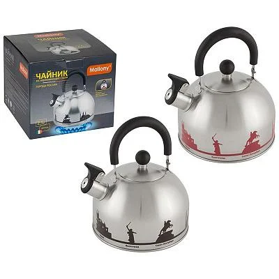 Чайник из нержавеющей стали MALLONY ГОРОДА РОССИИ 2,5 литра, со свистком и с рисунком, меняющим цвет Чайник из нержавеющей стали MALLONY ГОРОДА РОССИИ 2,5 литра, со свистком и с рисунком, меняющим цвет