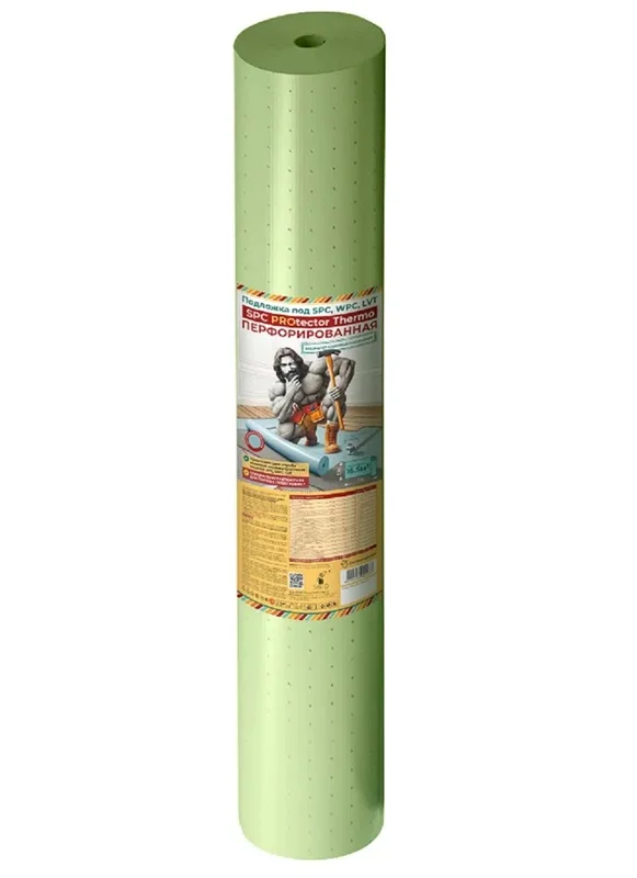 Подложка SPC PROtector Termo 1мм размер 1.1*15м (16,5м2) перфорированная для водяных и кабельных теплых полов LVT, SPC, WPC, зеленая АКЦИЯ ДЛЯ РОЗНИЦЫ Подложка SPC PROtector Termo 1мм размер 1.1*15м (16,5м2) перфорированная для водяных и кабельных теплых полов LVT, SPC, WPC, зеленая АКЦИЯ ДЛЯ РОЗНИЦЫ