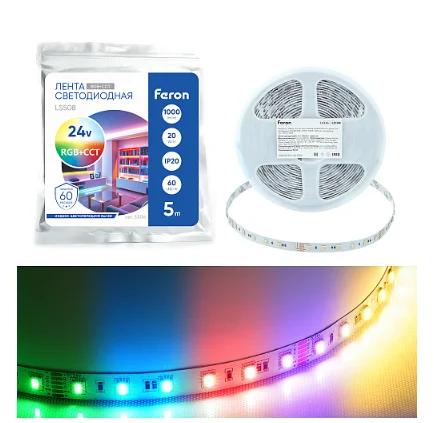 Лента светодиодная 60SMD(5050) RGBW-MIX 5 в 1 20Вт/м 24V 5000*12*1.44 мм RGB+2300К+6500K, IP20, LS508 FERON
