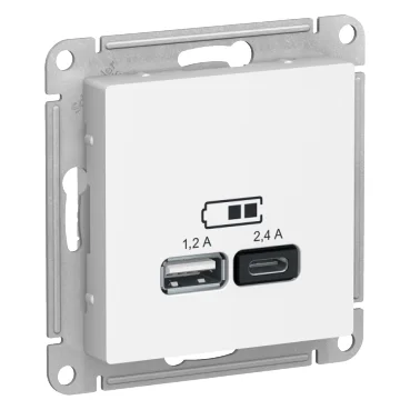 Механизм розетки USB AtlasDesign A+С 5В/2.4А 2х5В/1.2А бел. ATN000139 Schneider Electric