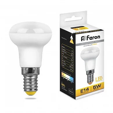 Лампа светодиодная 5W E14 230V 2700K 380Лм (желтый) Рефлектор (R39) Feron, LB-439*
