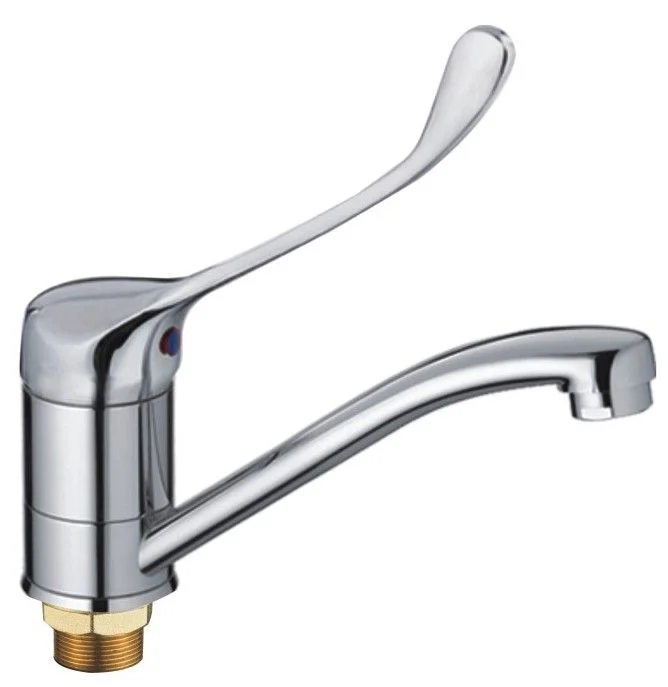 Смеситель HAIBA HB4554-2 для кухни хирургический однорычажный, низкий поворотный излив, на гайке, хром Смеситель HAIBA HB4554-2 для кухни хирургический однорычажный, низкий поворотный излив, на гайке, хром