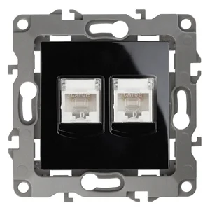 Розетка информационная двойная СП (2XRJ45), Эра12, чёрный, арт.12-3108-06