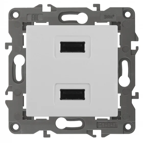 Розетка USB двойная СП Эра22 Elegance 230В/5В-2100мА белый, арт.14-4110-01