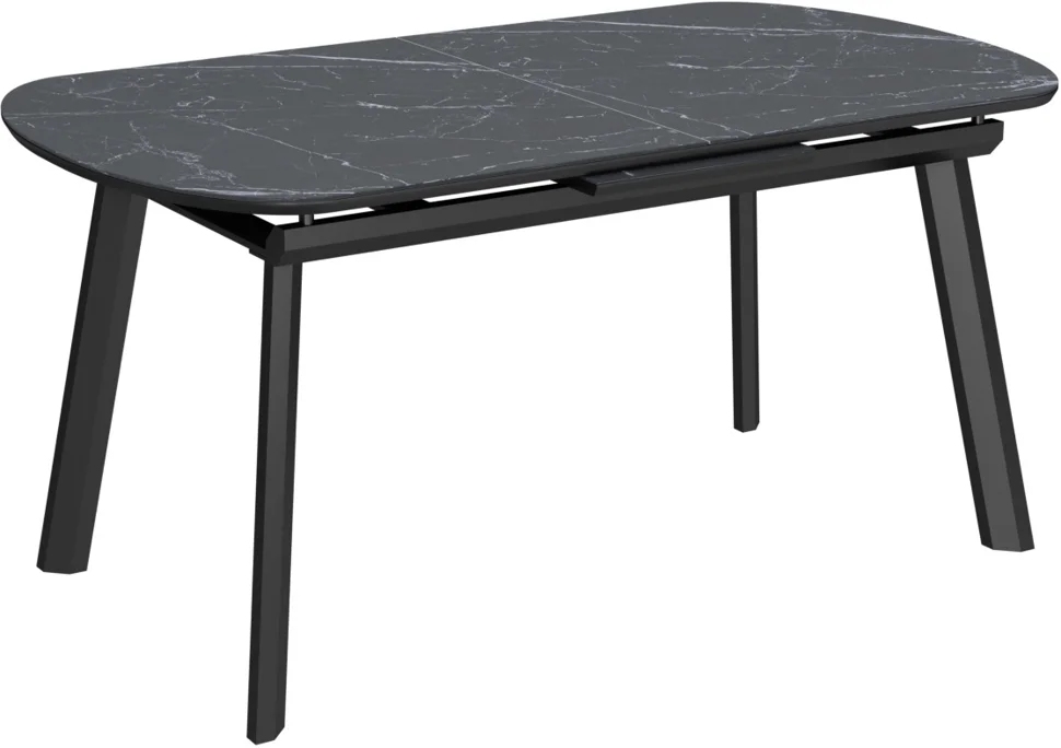 Стол Шамони-2С 90х160 (+37) (царга Чёрный/МДФ+PVC Чёрный/Чёрный мрамор/Black marble ) + нога №5 (чёрный)