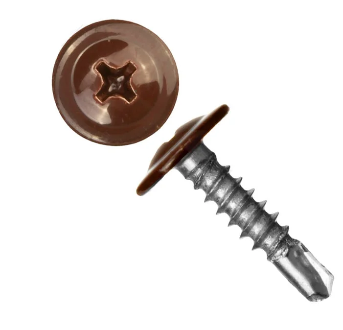 Саморезы с прессшайбой сверло 4,2x16 RAL 8017 (уп 20шт) подвес, Biskrep Саморезы с прессшайбой сверло 4,2x16 RAL 8017 (уп 20шт) подвес, Biskrep