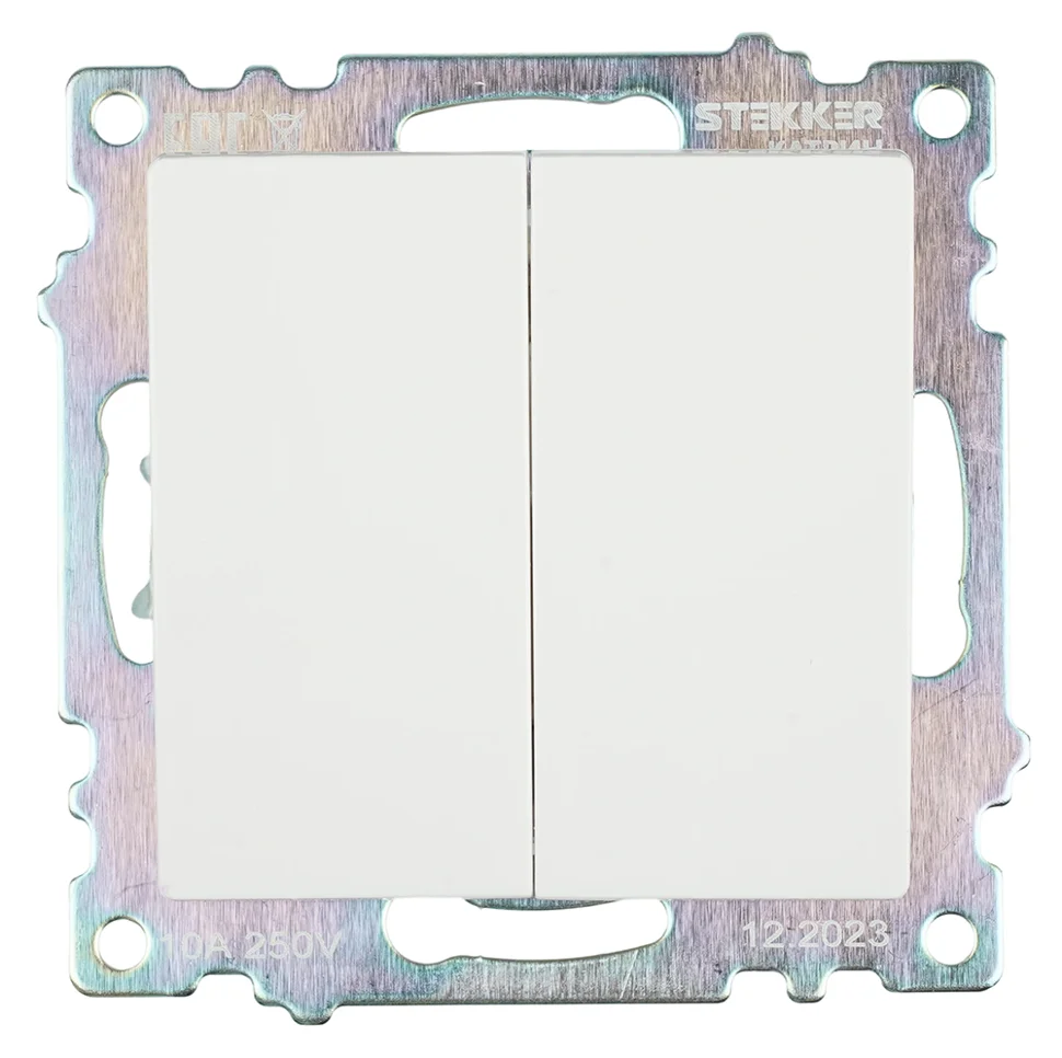 Переключатель двухклавишный СП 250В, 10А (механизм) GLS10-7107-01, белый, Катрин STEKKER