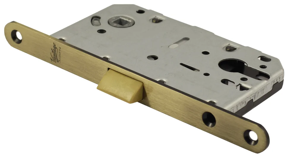 Замок дверной под цилиндр с пластиковым язычком VANTAGE Р85 АB бронза Замок дверной под цилиндр с пластиковым язычком VANTAGE Р85 АB бронза