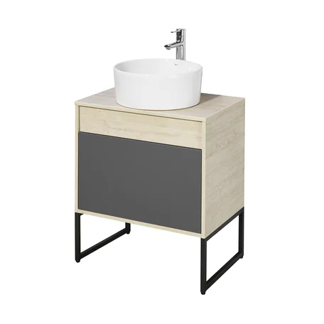 Комплект AQUATON: тумба под умывальник Лофт Урбан 65 графит\Орегон с накладной круглой раковиной MILA 40 и низкой опорой Лофт Урбан