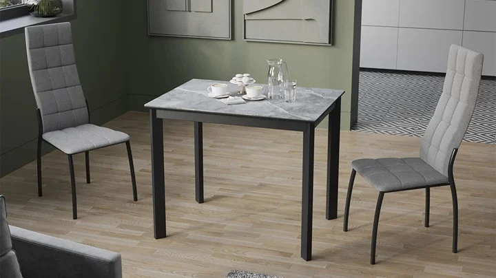 Стол обеденный Риттер раздвижной Тип 1 900*(1302)*750*650 (Черный муар/Керамика матовая серый мрамор)