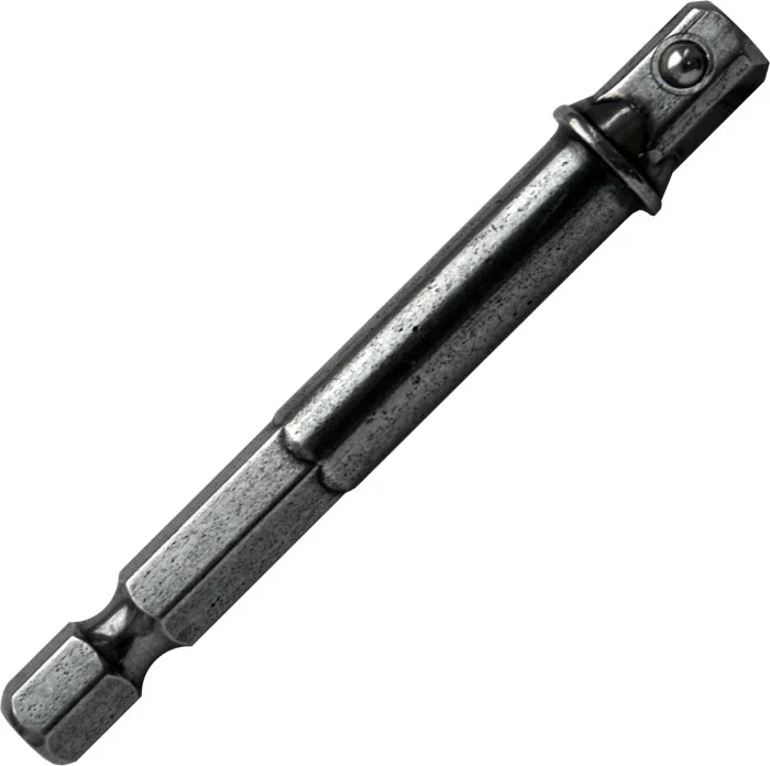 Адаптер для головок, длина 65 мм, хвостовик шестигранник 1/4", квадрат 1/4". ПРАКТИКА