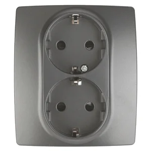 Розетка 2-местная СП Эра12 2X2P+E Schuko с заземлением, со шторками, графит (16АХ-250В), арт.12-2104-12