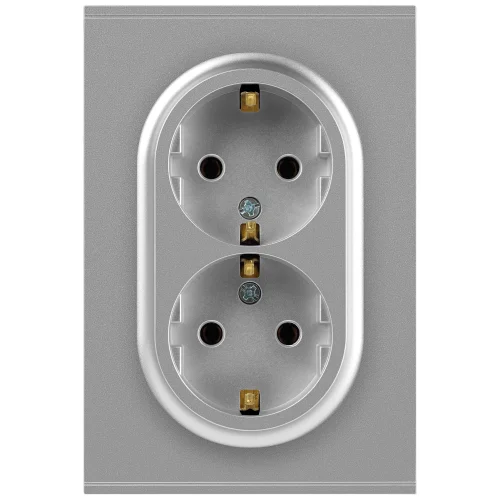 Розетка 2-местная СП ЭРА Arktik 2X2P+E Schuko с заземлением и шторками 16А-250В алюминий арт.16-2105-03