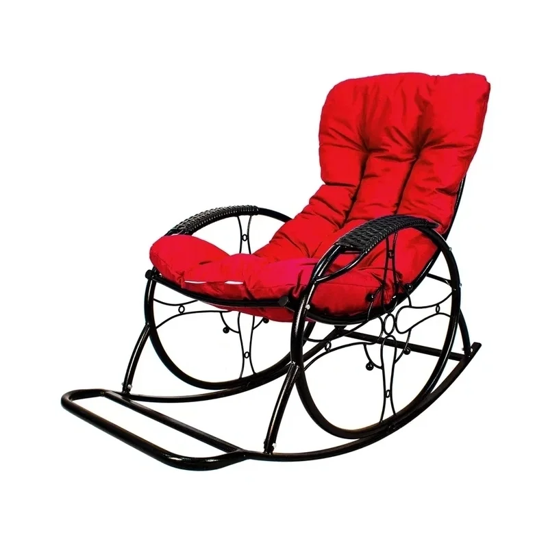 Кресло-качалка Овал ЛЮКС черное, красная подушка