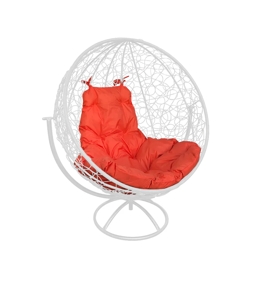 Кресло вращающиеся КРУГ с ротангом белое, оранжевая подушка