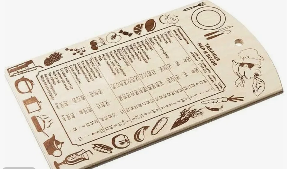 Доска разделочная MARMITON 17036 деревянная "Таблица мер и весов", 30*18,5*0,7 см