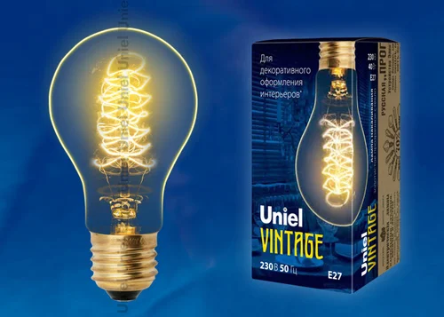 Лампа накаливания 40W E27 220V 250Лм Шар прозрачный Винтаж Uniel IL-V-A60-40/GOLDEN CW01