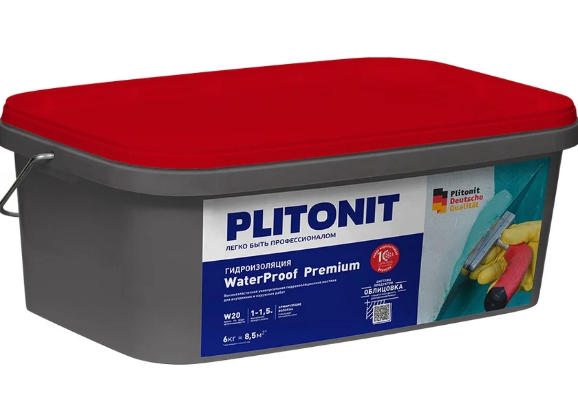Мастика гидроизоляционная ПЛИТОНИТ WaterProof Premium высокоэластичная универсальная для внутренних и наружных работ 6 кг