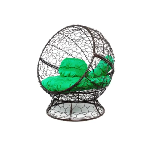 Кресло АПЕЛЬСИН с ротангом коричневое, зелёная подушка