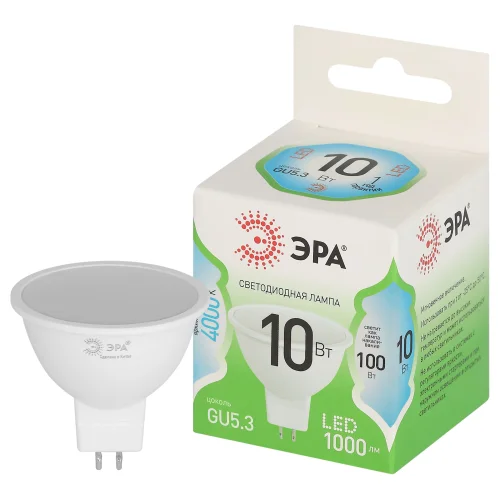 Лампа светодиодная 10Вт GU5.3 (MR16) 220В 4000K 1000Лм (яркий белый свет) ЭРА ,GREEN LINE LED MR16-10W-840-GU5.3 GL Лампа светодиодная 10Вт GU5.3 (MR16) 220В 4000K 1000Лм (яркий белый свет) ЭРА ,GREEN LINE LED MR16-10W-840-GU5.3 GL