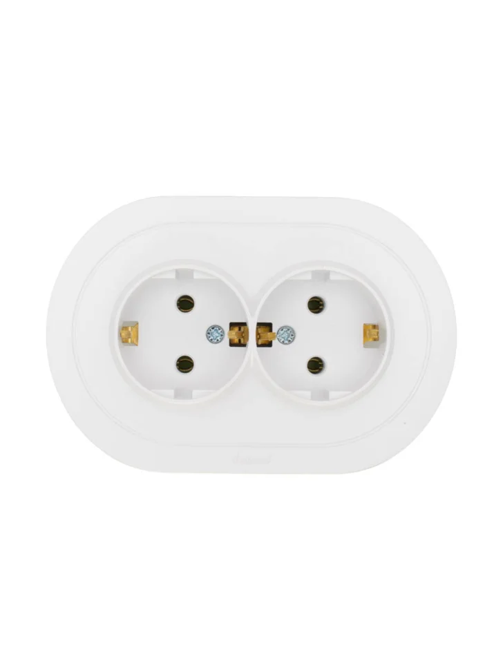 Розетка 2-местная СП Lezard OSEN с заземлением, белая искра матовая безвинтовой зажим/клемма круглая Розетка 2-местная СП Lezard OSEN с заземлением, белая искра матовая безвинтовой зажим/клемма круглая