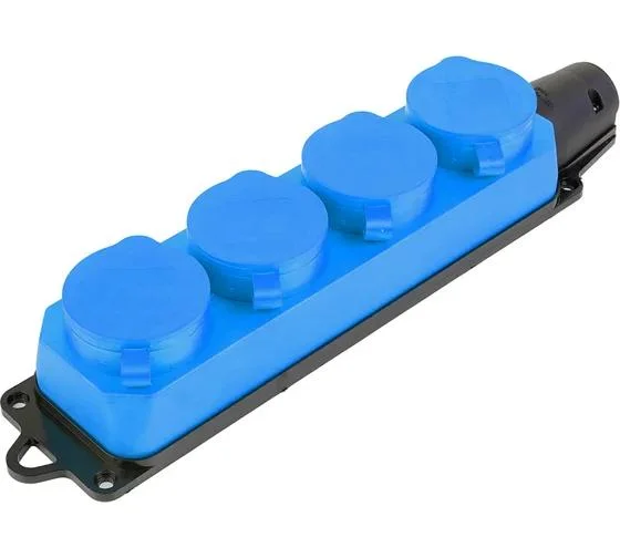 Розетка переносная 4-местная с заземлением 250В, 16А, IP44, синий, RST16-24-44-4 STEKKER Одри